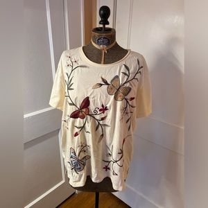 Johnny Was Los Angeles Embroidered Floral Butterfly T-shirt XL